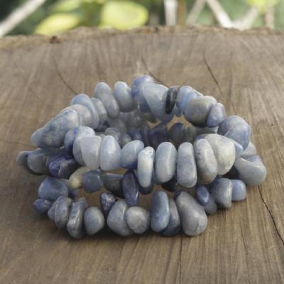 Boho handmade genuine blue quartz stretch bracelet - Picture 3 of 4